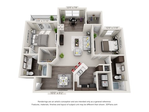 A 3D floor plan of a house with dimensions and a disclaimer at the bottom.